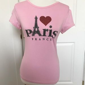3/$30 Attitude Paris Pink Beaded Form Fitting Paris T Shirt Size Medium